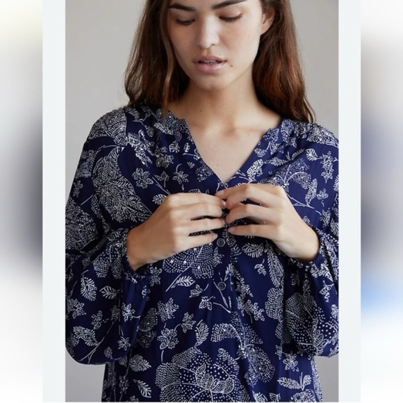 Anthropologie Saturday Sunday Navy and White Print Elyn Tunic Dress Size L - Picture 2 of 9